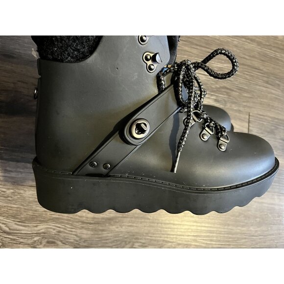 Coach Black City Hiker Lace Up Rubber Faux Shearling Ankle Boots size 7 - Picture 7 of 9